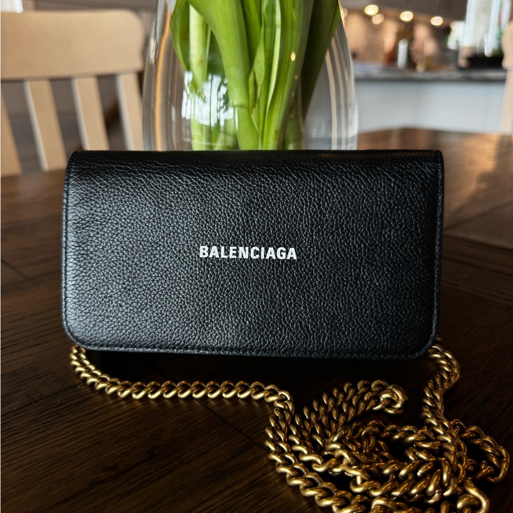 Balenciaga Black Clutch with Gold Chain